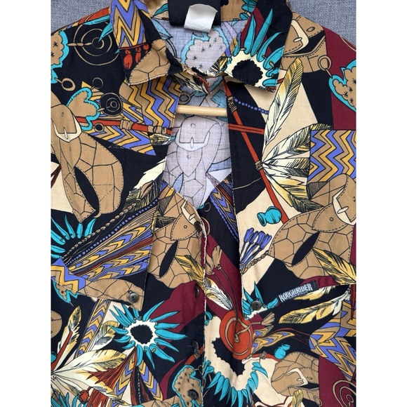 VTG Roughrider By Circle T Native American Feathers Country Western Keyhole Top - Picture 3 of 9